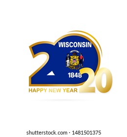 Year 2020 with Wisconsin Flag pattern. Happy New Year Design. Vector Illustration.