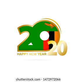 Year 2020 with Zambia Flag pattern. Happy New Year Design. Vector Illustration.