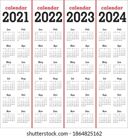 Year 2021 2022 2023 2024 Calendar Stock Vector (Royalty Free ...