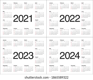 Year 2021 2022 2023 2024 Calendar Stock Vector (Royalty Free ...