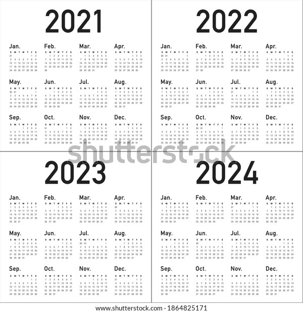 Year 2021 2022 2023 2024 Calendar Stock Vector Royalty Free 1864825171