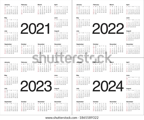Year 2021 2022 2023 2024 Calendar Stock Vector Royalty Free