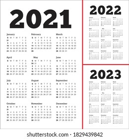 Year 2021 2022 2023 Calendar Vector Stock Vector (Royalty Free ...