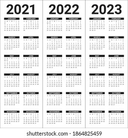 Year 2021 2022 2023 Calendar Vector Stock Vector (Royalty Free ...