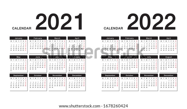 Year 21 Year 22 Calendar Horizontal Stock Vector Royalty Free