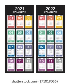 Plantilla de diseño vectorial del calendario 2021 y Año 2022, diseño simple y limpio. Calendario para 2021 y 2022 sobre el fondo blanco para la organización y el negocio. La semana empieza el lunes. 