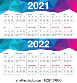 Year 2021 2022 calendar vector design template, simple and clean design