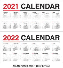Jahr 2021 2022 Kalendervorlage für Vektordesign, einfach und sauber