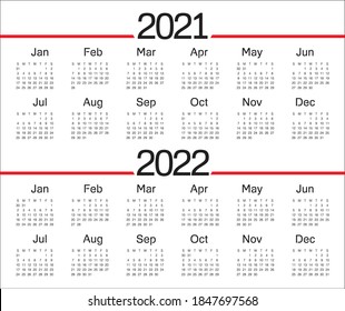 Year 2021 2022 calendar vector design template, simple and clean design