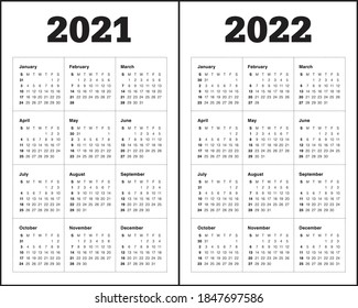 Plantilla de diseño de vectores de calendario para 2021 2022, diseño simple y limpio