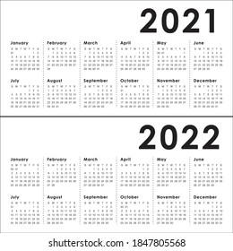 Plantilla de diseño de vectores de calendario para 2021 2022, diseño simple y limpio