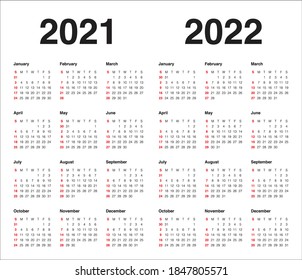 Year 2021 2022 Calendar Vector Design Stock Vector (Royalty Free ...