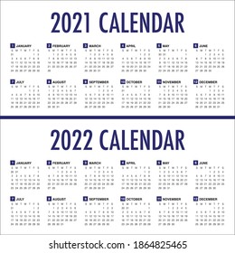 Jahr 2021 2022 Kalendervorlage für Vektordesign, einfach und sauber