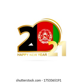 Year 2021 with Afghanistan Flag pattern. Happy New Year Design. Vector Illustration.