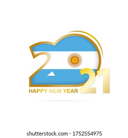 Year 2021 with Argentina Flag pattern. Happy New Year Design. Vector Illustration.