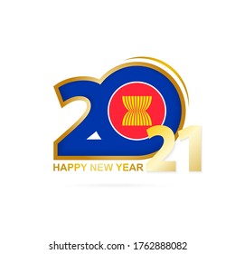 Year 2021 with ASEAN Flag pattern. Happy New Year Design. Vector Illustration.