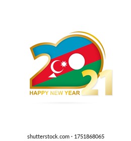 Año 2021 con patrón de bandera de Azerbaiyán. Feliz Diseño de Año Nuevo. Ilustración vectorial.