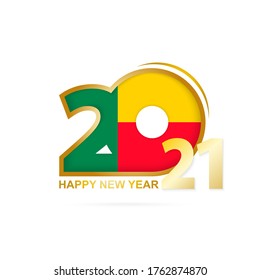 Year 2021 with Benin Flag pattern. Happy New Year Design. Vector Illustration.
