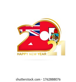 Year 2021 with Bermuda Flag pattern. Happy New Year Design. Vector Illustration.