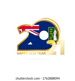 Year 2021 with British Virgin Islands Flag pattern. Happy New Year Design. Vector Illustration.