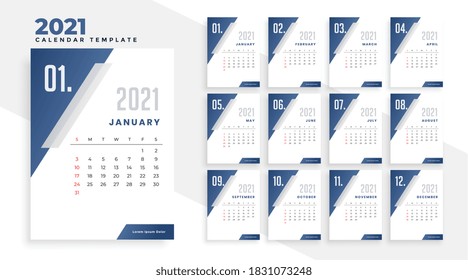 plantilla de diseño de calendario de año 2021 en estilo geométrico