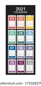 Plantilla de diseño vectorial del calendario 2021, diseño simple y limpio. Calendario de 2021 sobre el fondo blanco para la organización y los negocios. La semana empieza el lunes. 