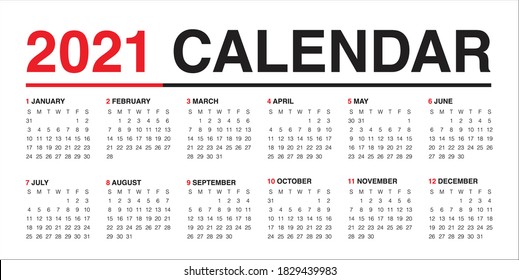 Plantilla de diseño de vectores de calendario para el año 2021, diseño simple y limpio