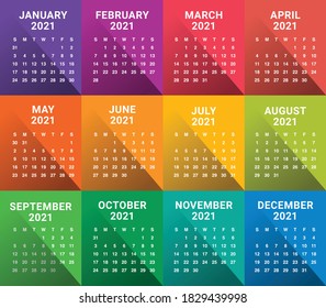 Plantilla de diseño de vectores de calendario para el año 2021, diseño simple y limpio
