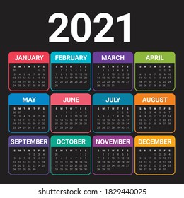 Plantilla de diseño de vectores de calendario para el año 2021, diseño simple y limpio