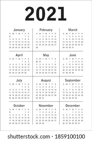 Plantilla de diseño de vectores de calendario para el año 2021, diseño simple y limpio