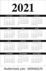 Plantilla de diseño de vectores de calendario para el año 2021, diseño simple y limpio