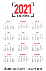 Plantilla de diseño de vectores de calendario para el año 2021, diseño simple y limpio