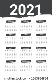 Plantilla de diseño de vectores de calendario para el año 2021, diseño simple y limpio