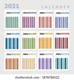 Plantilla de diseño vectorial de calendario 2021, diseño simple y limpio. ilustración de stock