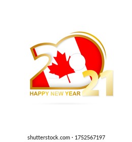 Year 2021 with Canada Flag pattern. Happy New Year Design. Vector Illustration.