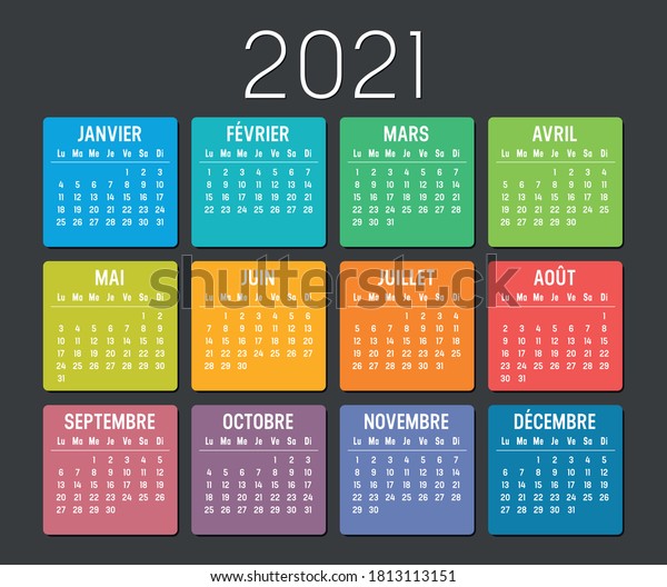 Year 21 Colorful Minimalist Calendar French Stock Vector Royalty Free