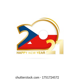 Year 2021 with Czech Republic Flag pattern. Happy New Year Design. Vector Illustration.
