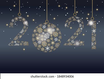 Logo Decorativo De 2021 Compuesto Por Copos De Nieve, Ilustración Vectorial.  