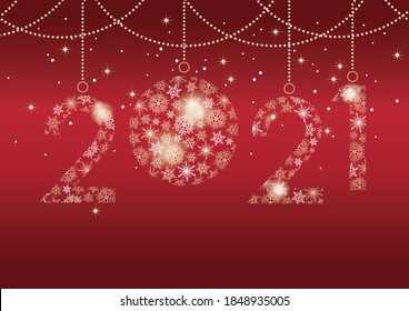 The Year 2021 Decorative Logo Composed Of Snowflakes, Vector Illustration.  