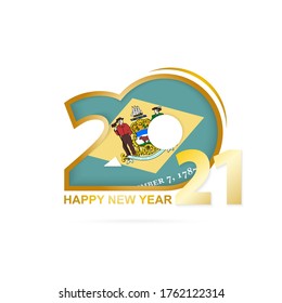 Year 2021 with Delaware Flag pattern. Happy New Year Design. Vector Illustration.