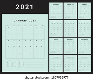 Jahr 2021 Schreibtisch Kalender Vektorgrafik, einfach und sauber Design. 
