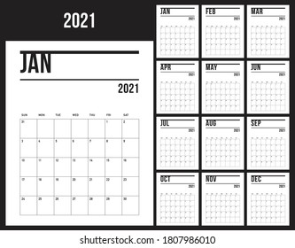 Year 2021 desk calendar vector illustration, simple and clean design. 
