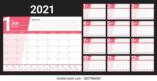 Jahr 2021 Schreibtisch Kalender Vektorgrafik, einfach und sauber Design. 
