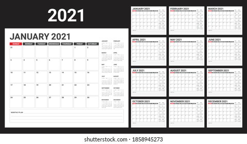 Ilustración vectorial del calendario de escritorio del año 2021, diseño simple y limpio. 
