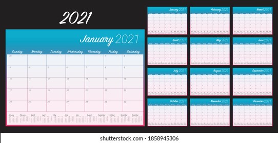 Ilustración vectorial del calendario de escritorio del año 2021, diseño simple y limpio. 
