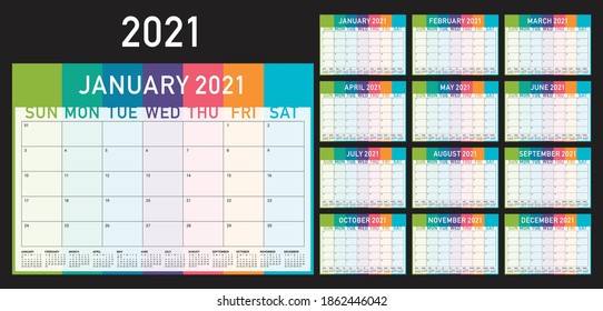 Jahr 2021 Schreibtisch Kalender Vektorgrafik, einfach und sauber Design. 
