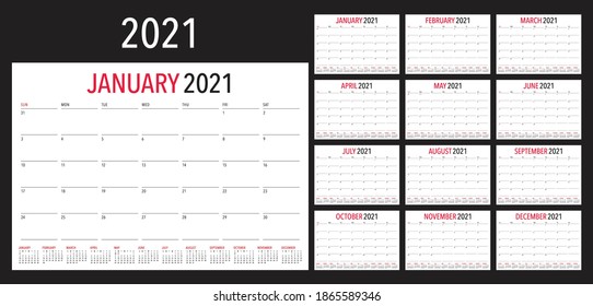 Ilustración vectorial del calendario de escritorio del año 2021, diseño simple y limpio. 
