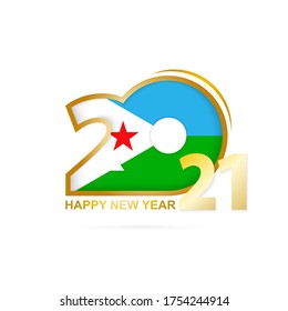 Year 2021 with Djibouti Flag pattern. Happy New Year Design. Vector Illustration.