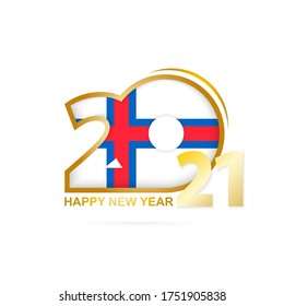 Year 2021 with Faroe Islands Flag pattern. Happy New Year Design. Vector Illustration.