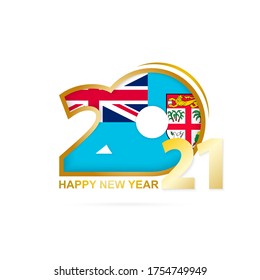 Año 2021 con patrón de bandera de Fiji. Feliz Diseño de Año Nuevo. Ilustración vectorial.